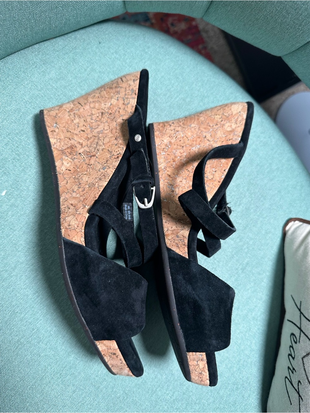 Ugg Black Suede Cork Wedge Sandals - Classic Women's Summer Heels